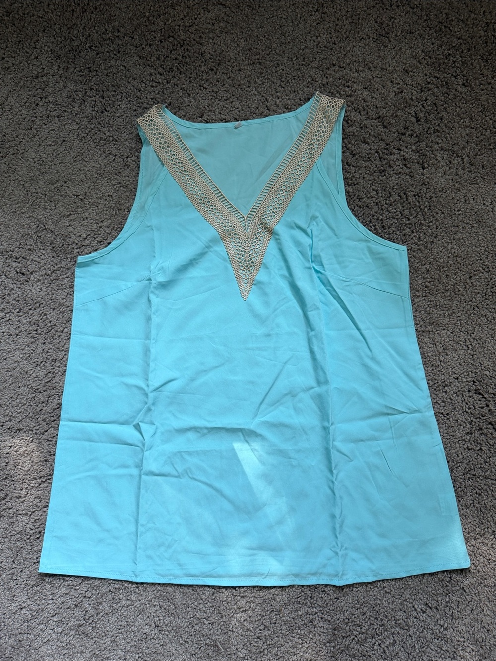 Sleeveless V-Neck Tank Top - Aqua with Metallic Trim